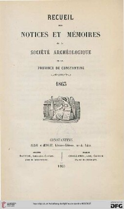 Recueil des notices et mémoires de la Société Archéologique de la Province de Constantine