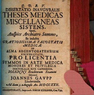Diss. inaug. theses medicas miscellaneas sistens