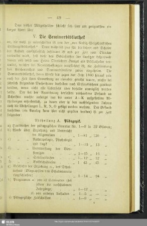 V. Die Seminarbibliothek