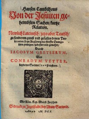 Von der Jesuiten geheimsten Sachen, kurze Relation