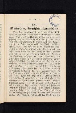 XXI. Marienberg, Ziegelstein, Herrenhütte.