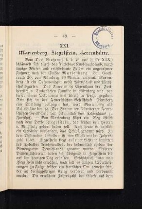 XXI. Marienberg, Ziegelstein, Herrenhütte.