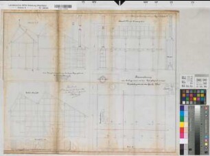 Neuahlen (Ahlen) Schacht Elise Vorwäschegebäude Grundriß, Schnitte, Ansicht 1883 1 : 50 56 x 70 Zeichnung Bergämter Nr. 5366