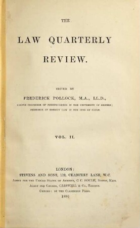 The Law quarterly review. 2. 1886