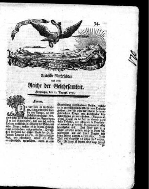 August, 1751. Vier und dreyßigstes Stück