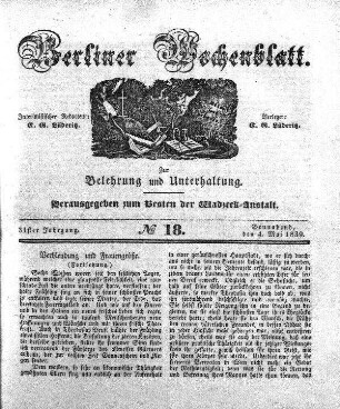 No. 18, Sonnabend, den 4. Mai 1839.