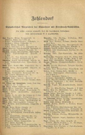 Zehlendorf. Alphabetisches Verzeichnis der Einwohner mit Fernsprech-Anschlüssen