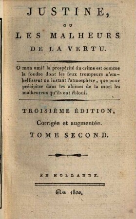 Justine, ou les malheurs de la vertu, 2. - 136 S. : 4 Ill.