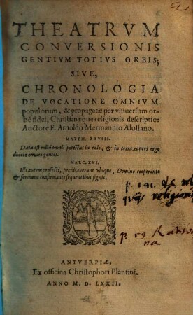 Theatrum conversionis gentium totius orbis sive, chronologia de vocatione omnium populorum