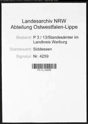 Sterberegister Standesamt Siddessen