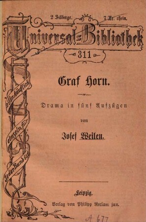 Graf Horn : Drama in fünf Aufzügen von Josef Weilen