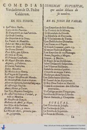 Comedias Veraderas y supuestas de D. Pedro Calderon.