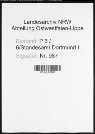 Sterberegister Standesamt Dortmund-Mitte I