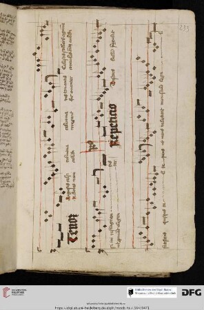 Zwei mehrstimmige lateinisch-deutsche Cantiones mit Notation, unterbrochen durch kurze Texte zur Grammatik