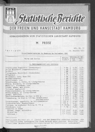 Einzelhandelspreise in Hamburg im September 1961 : Lfd. Nr. 31