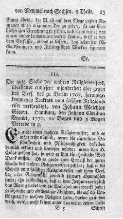 Die gute Sache des wahren Religionseifers.