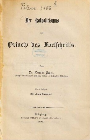 Der Katholicismus als Princip des Fortschritts