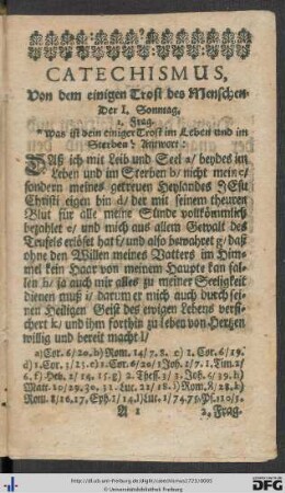 Catechismus, von dem einigen Trost des Menschen.