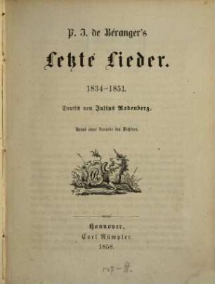 P. J. de Béranger's Letzte Lieder : 1834-1851