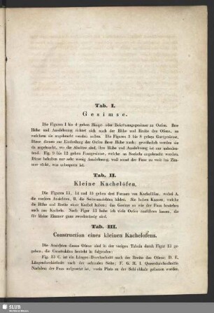 Tab. II. Kleine Kachelöfen