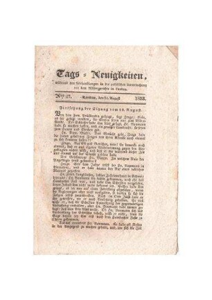 Tags-Neuigkeiten No. 27; 21. August 1833