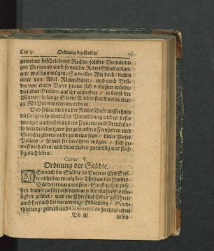 Caput V. Ordnung der Städte.
