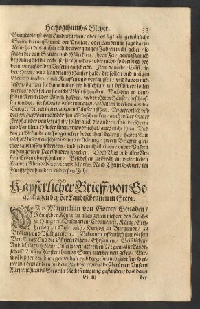 Kayserlicher Brieff/ von Gegenklagen bey der Landtschranen in Steyr.