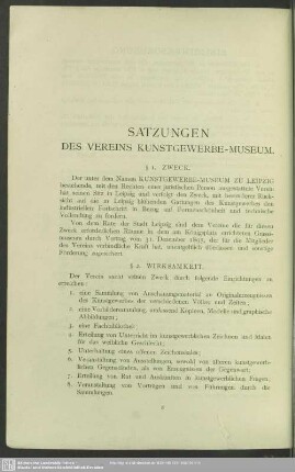 Vereinssatzungen : Satzungen des Vereins Kunstgewerbe-Museum