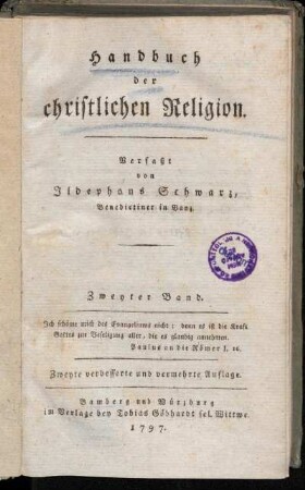 Zweyter Band: Handbuch der christlichen Religion. Zweyter Band