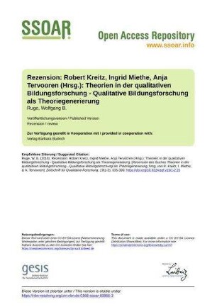 Rezension: Robert Kreitz, Ingrid Miethe, Anja Tervooren (Hrsg.): Theorien in der qualitativen Bildungsforschung - Qualitative Bildungsforschung als Theoriegenerierung