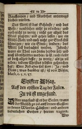 Eylffter Absatz. Auff den eylfften Tag der Fasten. - Fünffzehender Absatz. Auff den fünffzehenden Tag in der Fasten.