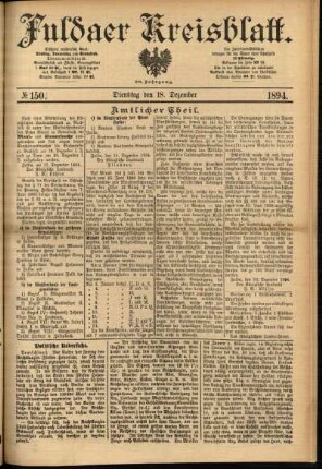 Erste Ausgabe vom Dienstag, den 18. Dezember 1894.