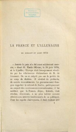 L'Allemagne et l'Italie : 1870 - 1871, I
