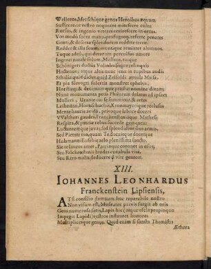 XIII. Johannes Leonhardus Franckenstein Lipsiensis.