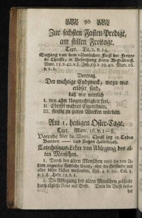 Zur sechsten Fasten-Predigt, am stillen Freitage.