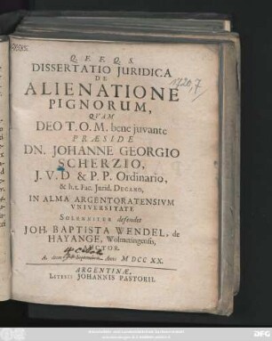 Dissertatio Juridica De Alienatione Pignorum