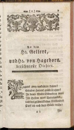 An dem Hr. Gellert, und Hr. von Hagedorn. berühmteste Dichter. - Hippolytus.