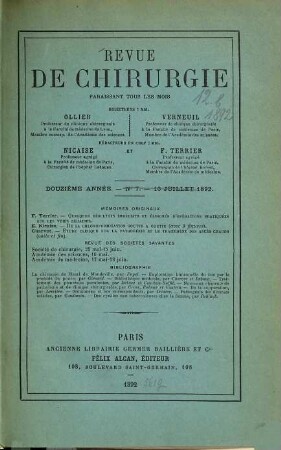 Revue de chirurgie. 12,b. 1892