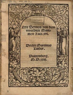 Eyn Sermon von dem vnrechten Mammon