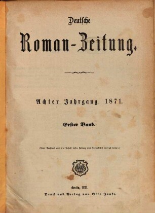 Deutsche Roman-Zeitung. 1871,1, 1871,1 = Jg. 8