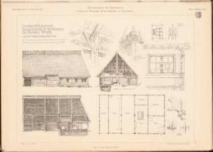 Bauernhaus, Kürnbach: Grundriss, Ansicht, Querschnitt, Längsschnitt, Details (aus: Das Bauernhaus im Deutschen Reiche und seinen Grenzgebieten, hrsg.v. Verbande Deutscher Architekten-und Ingenieurvereine, 1906)