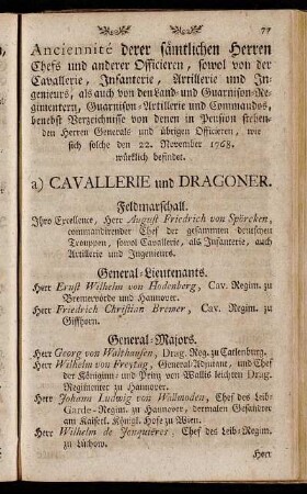 Anciennité derer sämtlichen Herren Chefs und anderer Officieren,[...]