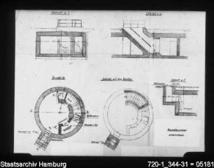 Grundriss und Schnitt Rundbunker unterirdisch