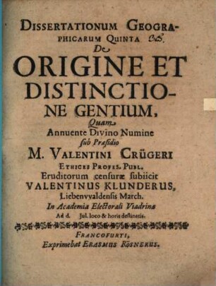 Dissertationum geogr. quinta de origine et distinctione gentium