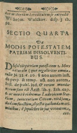 Sectio Quarta De Modis Potestatem Patriam Dissolventibus.