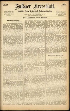 Erste Ausgabe vom Samstag, den 24. November 1877.