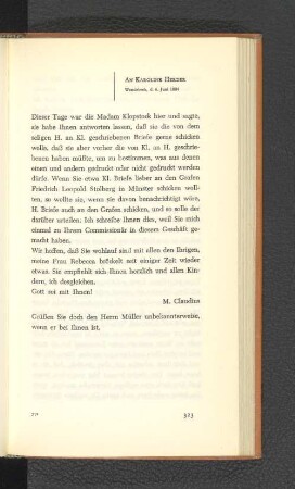 An Karoline Herder Wandsbeck, den 6. Juni 1804