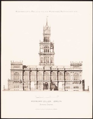 Hervorragende Projekte für den Hamburger Rathausbau 1876: Vorderansicht