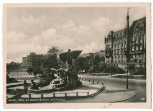 Stettin, Blick auf Manzel-Brunnen und Rathaus