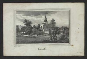 Ansicht von Hauswalde, Lithographie, um 1840 : Hauswalde / N. d. Nat. gez. v. Julius Möckel. - [Dresden] : [Schmidt] ; Dresden : Renner u. Ketzschau , [um 1840]. - 1 Kunstbl. : Lithogr. ; 19 x 12 cm +++ Auch enth. in: Sachsens Kirchen-Galerie